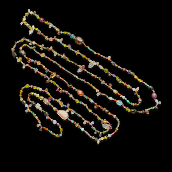 Rainbow multicolor beaded necklace silver chain bright jewelry