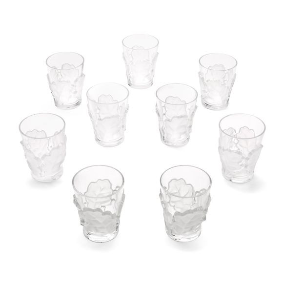 Bonhams AN EIGHTEEN PIECE SET OF LALIQUE MOLDED CLEAR AND FROSTED