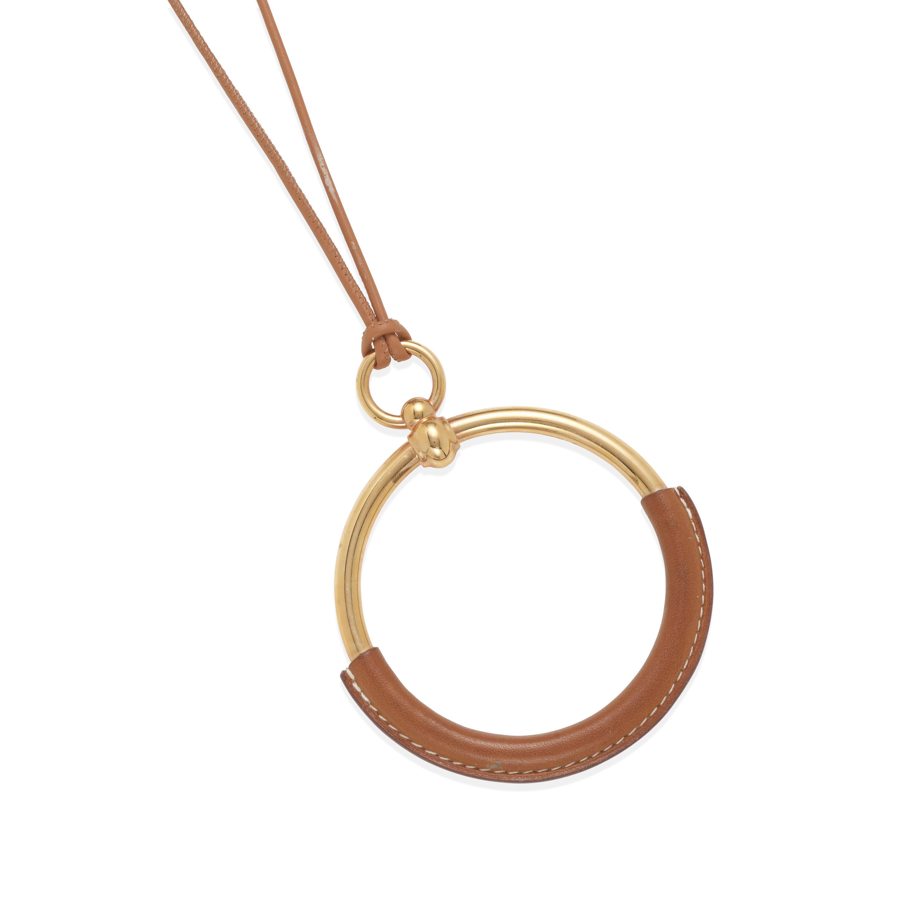 HERMES: A GOLD TONE AND LEATHER 'KYOTO TRESSE' NECKLACE, FRANCE