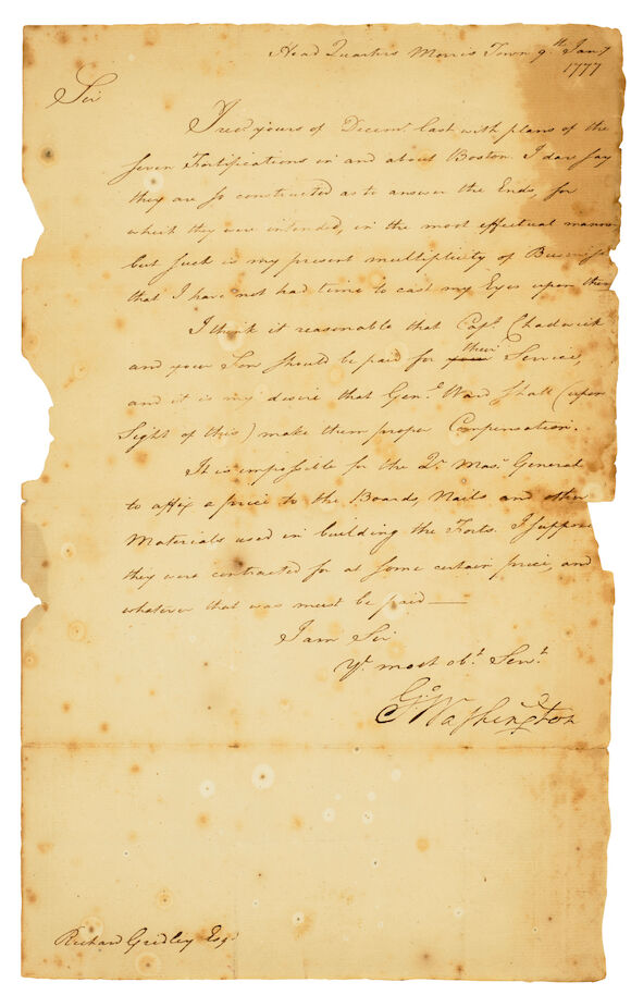 Bonhams : WASHINGTON, GEORGE. 1732-1799. Letter Signed (