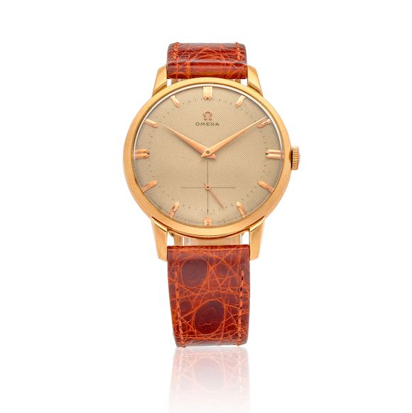 Bonhams OMEGA. A JUMBO 18K ROSE GOLD MANUAL WIND WRISTWATCH De Ville