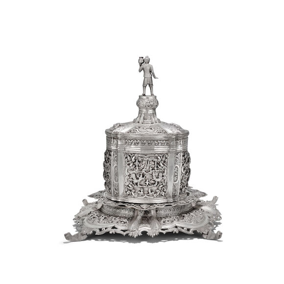 Originally Attributed Bonhams : A SILVER BETEL BOX CENTERPIECE WITH SCENES FROM THE SAMA ...