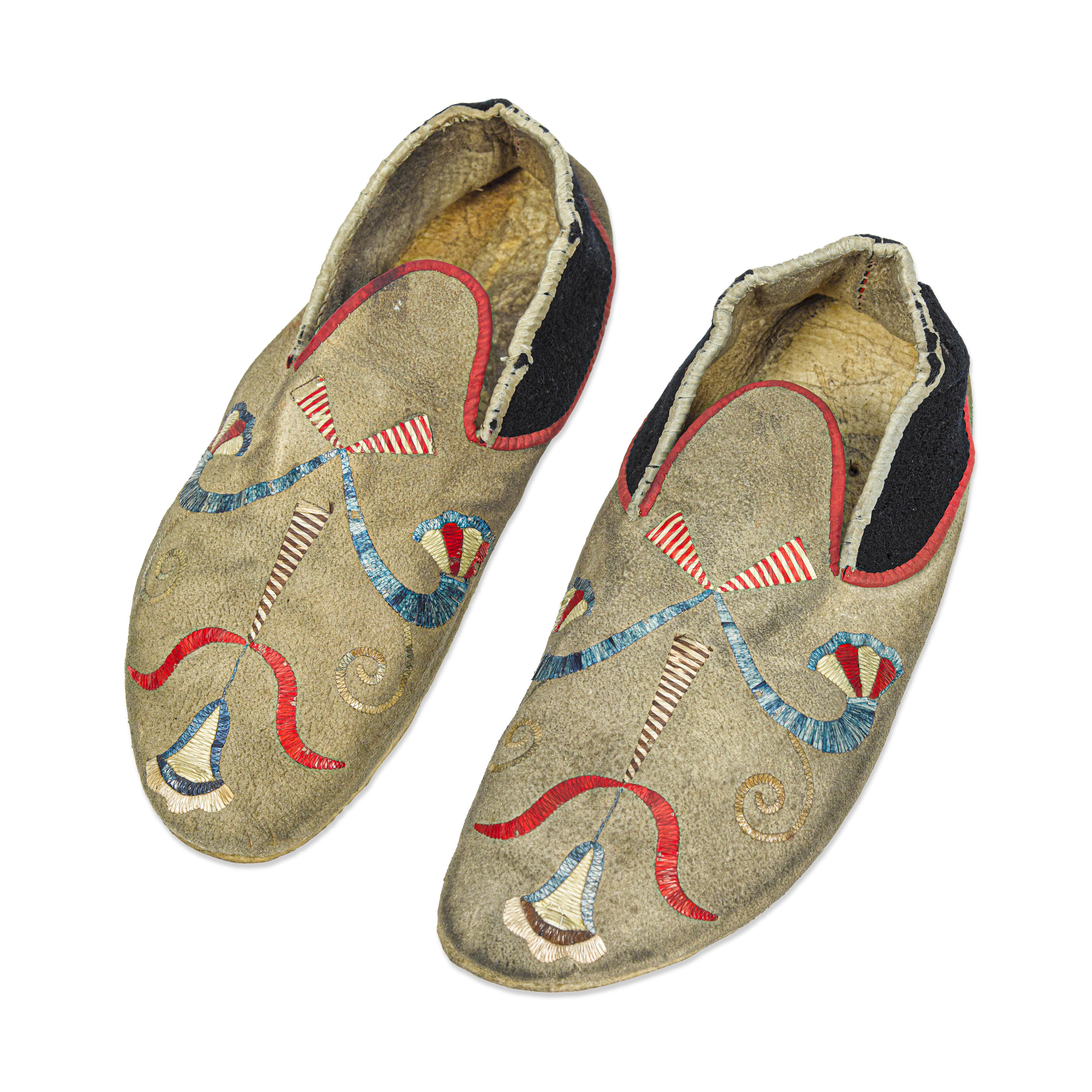 Bonhams : A pair of Northern Plains quilled moccasins