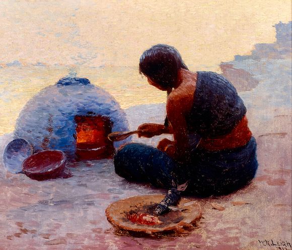 Bonhams : William Robinson Leigh (1866-1955) Indian Woman Cooking 10 x ...