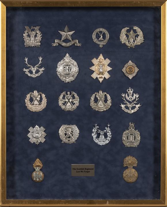 Bonhams Skinner : Collection of Eighteen Framed Scottish Regimental Badges