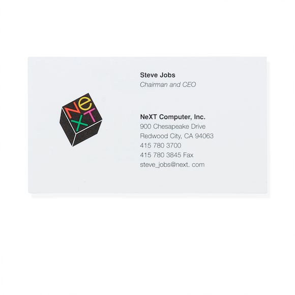Bonhams STEVE JOBS NeXT BUSINESS CARD Printed business card, 51 x 89