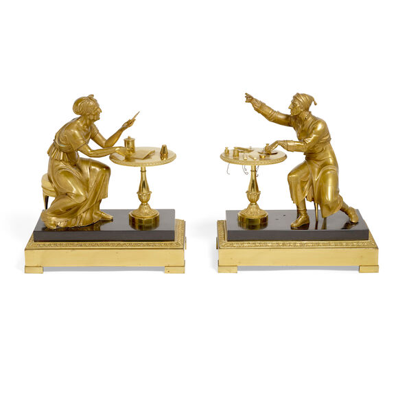 Bonhams : A PAIR OF FRENCH GILT BRONZE AND BLACK SLATE FIGURESEarly ...