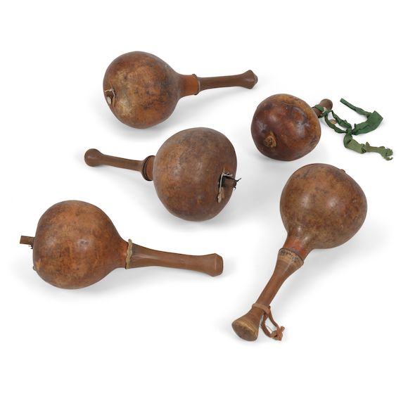 Guard Rattles Bonhams : Five Ho-Chunk (Winnebago) gourd rattles
