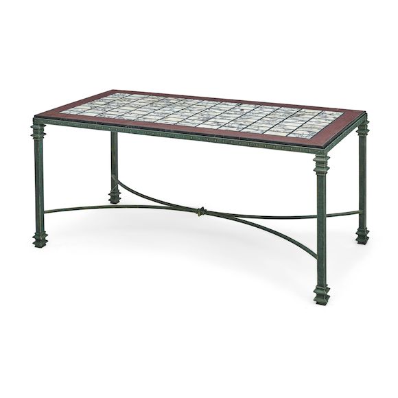 Bonhams : AN ITALIAN SPECIMEN MARBLE INSET IRON CENTER TABLE