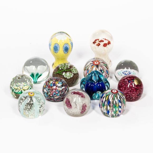 Bonhams Skinner Thirteen Murano Glass Paperweights, three with