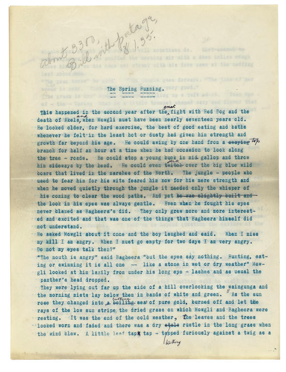 Bonhams : ANNOTATED TYPESCRIPT DRAFT FOR KIPLING'S FINAL MOWGLI STORY ...