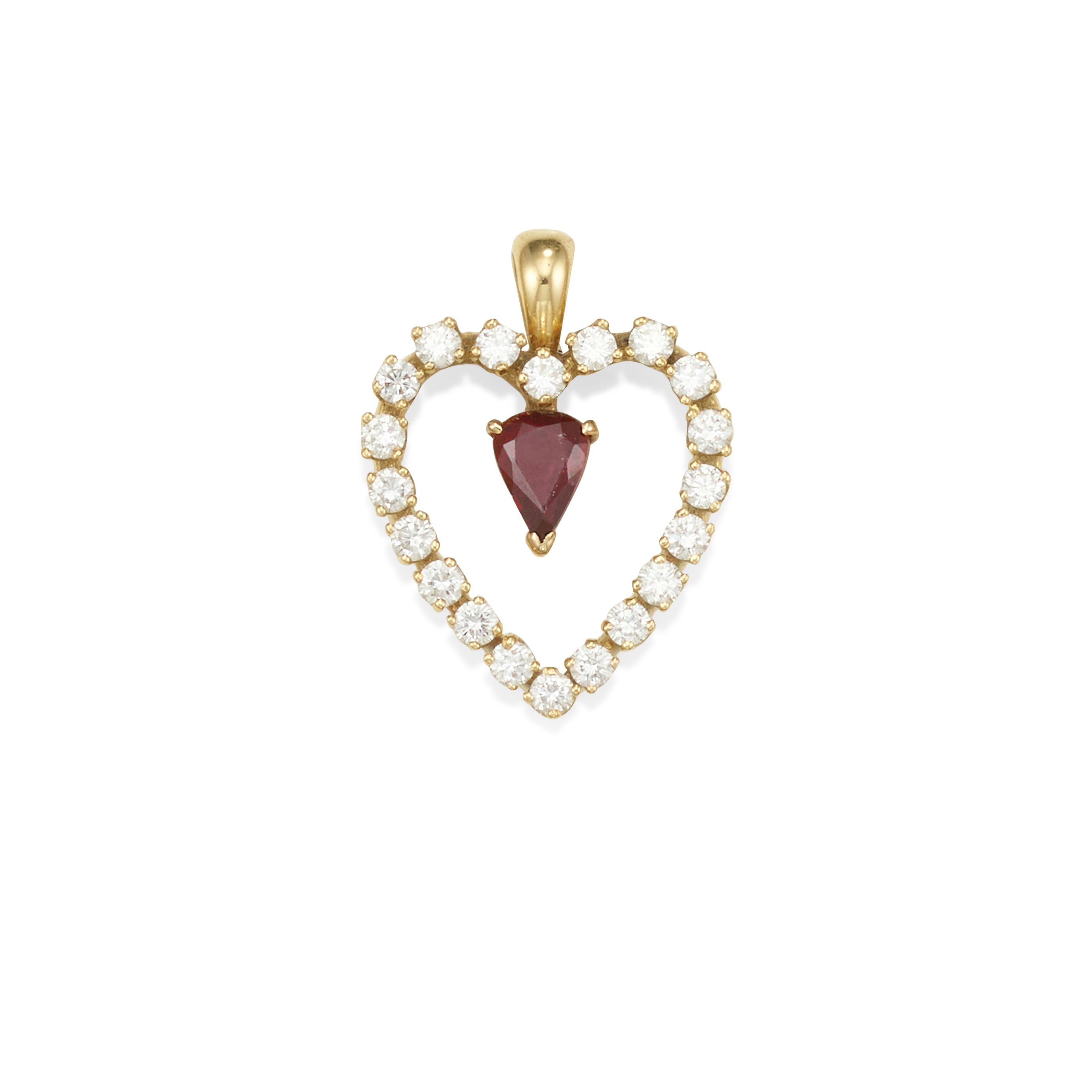 A GOLD, RUBY AND DIAMOND PENDANT