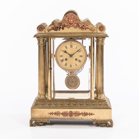 Bonhams Skinner LeRoy Brass and Glass Mantel Clock, Paris