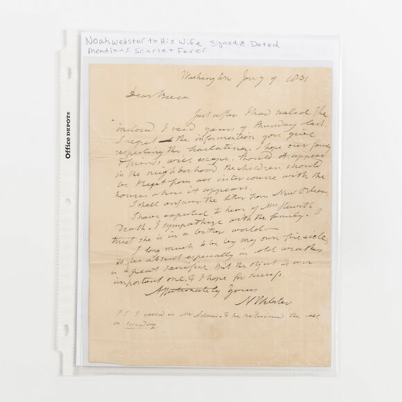 Bonhams Skinner ster, Noah (17581843) Letter to His Wife Rebecca