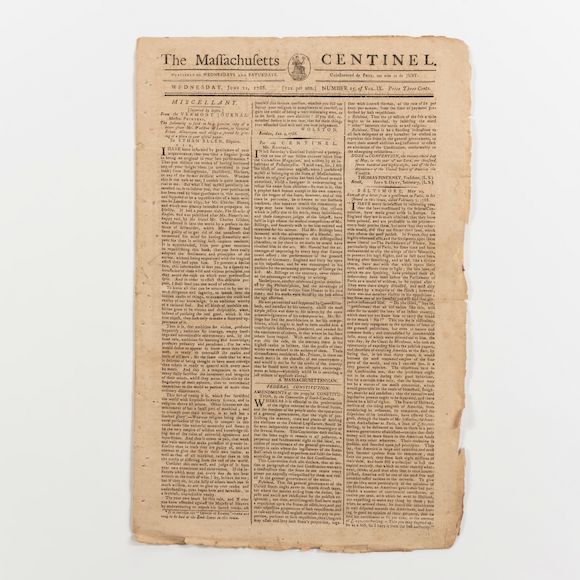 Bonhams Skinner The Massachusetts Centinel Illustrating the Raising