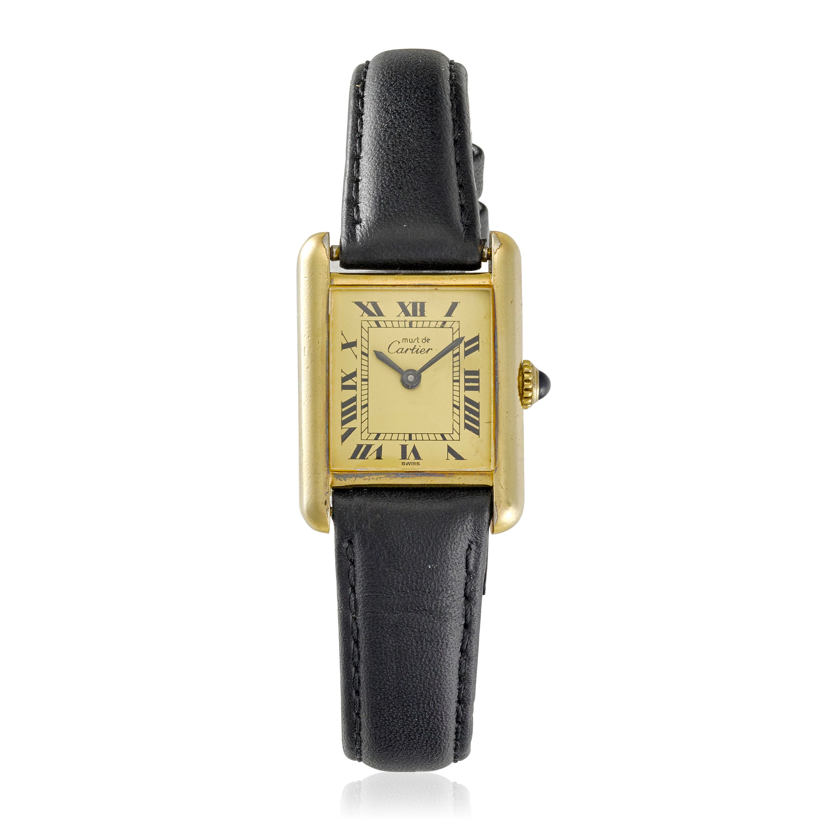 Cartier CARTIER. A GOLD-PLATED MANUAL WIND WRISTWATCH Must de Cartier Tank,