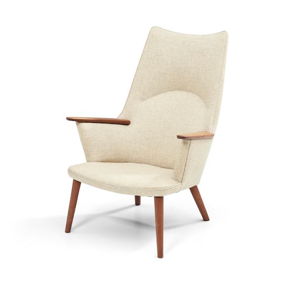 Bonhams Skinner Danish Midcentury Modern Upholstered Teak Armchair, c. 1960, unmarked, ht. 41