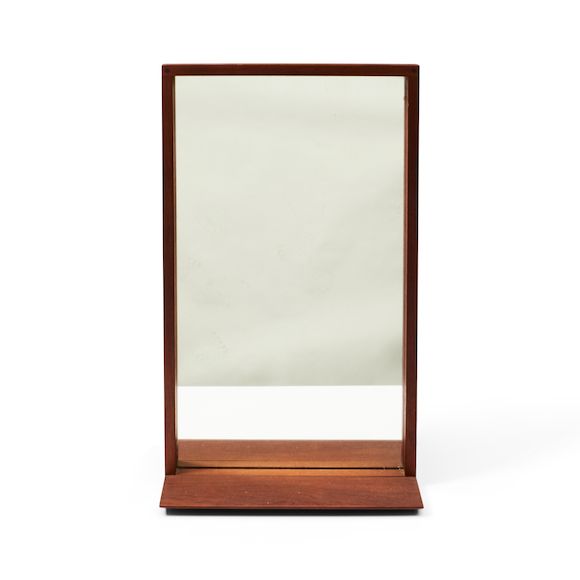 Bonhams Skinner Danish Midcentury Modern Teak Hanging Mirror with shelf, c. 1965, ink stamped