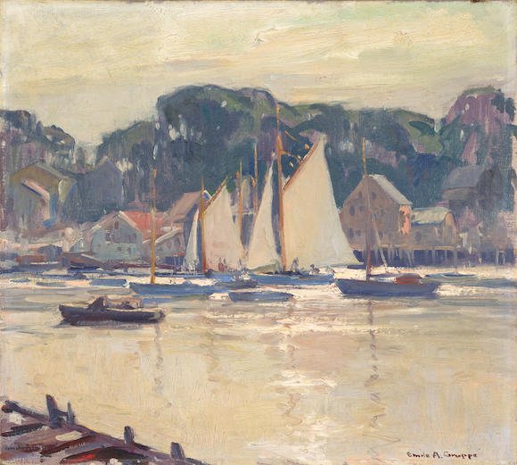 Bonhams : Emile Gruppé (1896-1978) Harbor with Sailboats 18 1/4 x 20 1/ ...