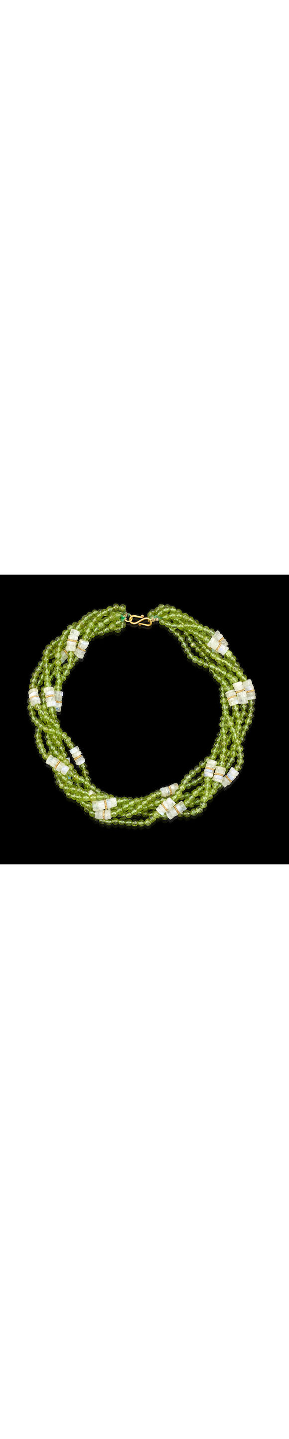 Bonhams Peridot and Moonstone Bead Necklace