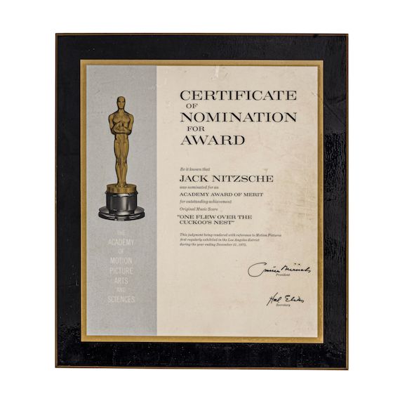 Bonhams AN ACADEMY AWARD NOMINATION CERTIFICATE TO ARRANGER, PRODUCER, AND FILM COMPOSER JACK