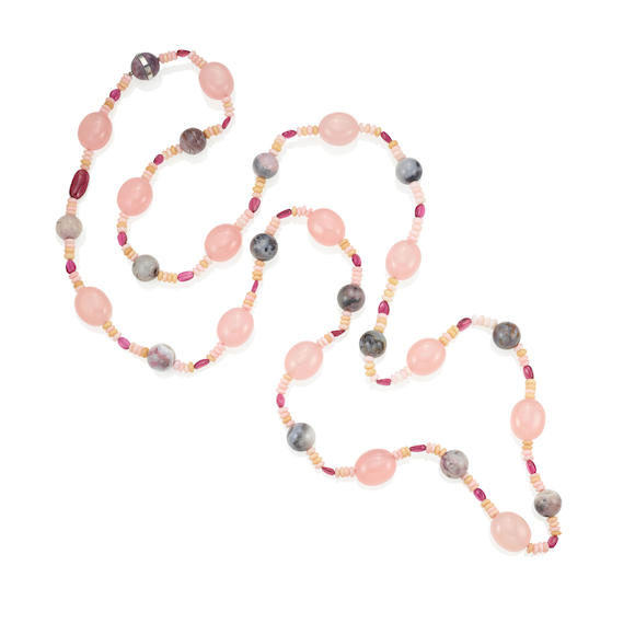 Bonhams : TAFFIN A WHITE GOLD AND HARDSTONE BEAD NECKLACE