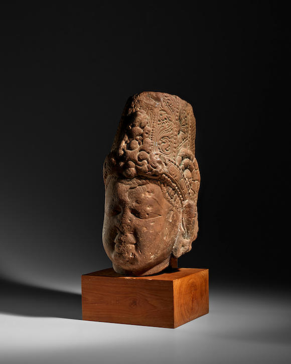 Bonhams : A RED SANDSTONE HEAD OF VISHNU NORTH INDIA, GUPTA PERIOD ...