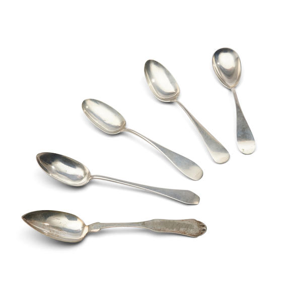 Bonhams Skinner : Five American Sterling and Silver Serving Spoons,