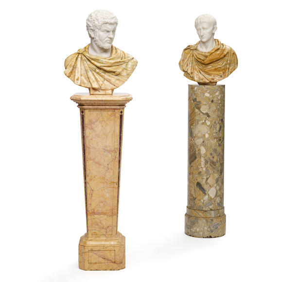 bonhams-a-pair-of-carved-mixed-marble-busts-of-roman-figures