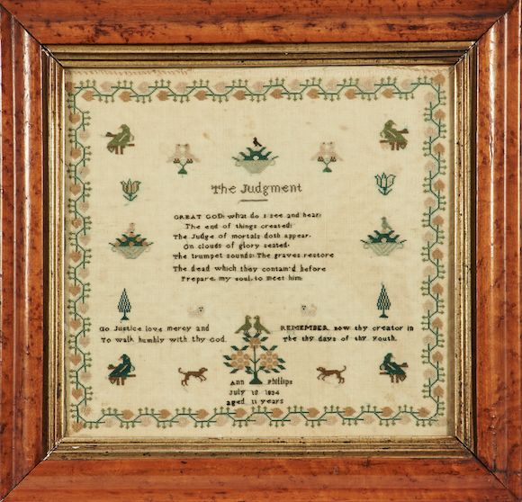 Bonhams Skinner : English Needlework Sampler by Ann Phillips in a Maple ...