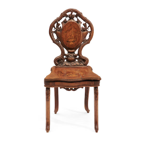 Bonhams Skinner European Inlaid Walnut Music Box Chair