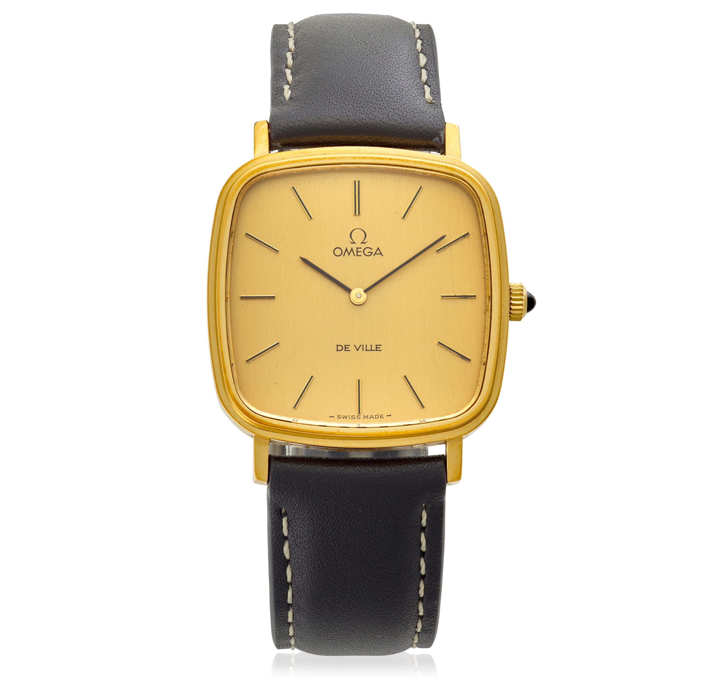 Bonhams : OMEGA. A GOLD-PLATED MANUAL WIND WRISTWATCH De Ville