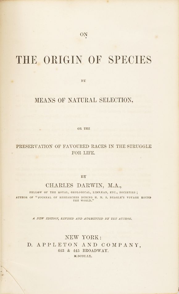 Bonhams : DARWIN, CHARLES. 1809-1882. On the Origin of Species by Means ...