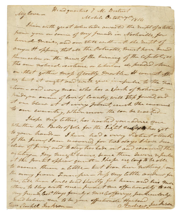 Bonhams : WAR OF 1812 ANDREW JACKSON ON THE BURNING OF WASHINGTON ...