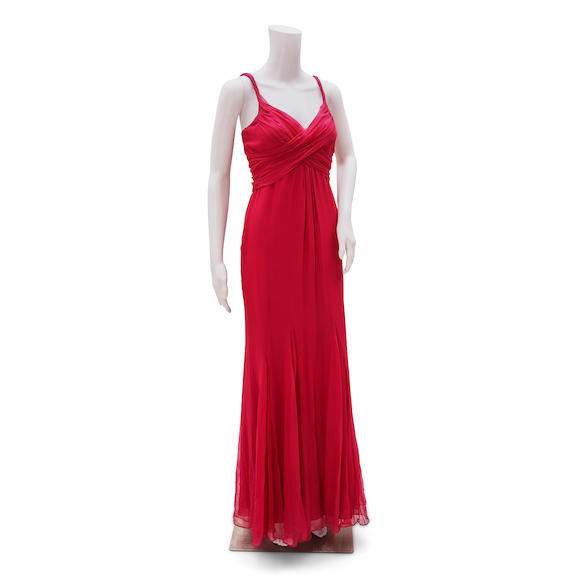 Bonhams Skinner : Christian Dior Cranberry Silk Chiffon Gown