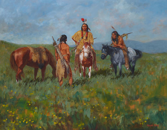 Bonhams : William Henry 'Hank' Ford (20th Century) Three Indians 22 x ...