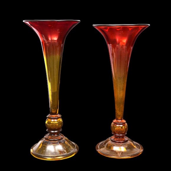 Bonhams Skinner Two Tall Amber Glass Vases