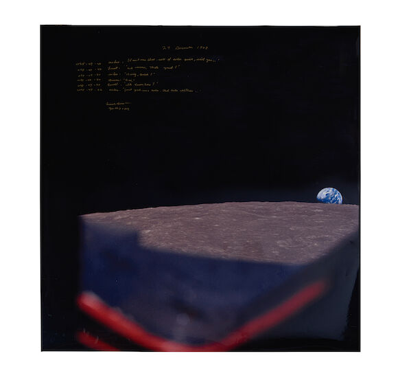 Bonhams : APOLLO 8: LARGE FORMAT EARTH RISE SIGNED & INSCRIBED BY FRANK ...