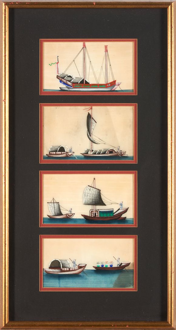 Bonhams Skinner : Five Framed Album Paintings of Chinese Junks, China ...
