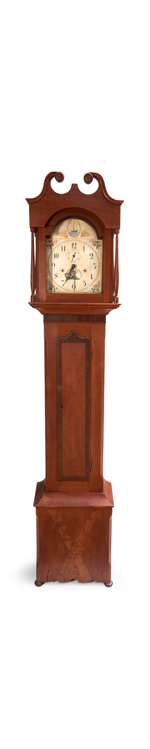 Bonhams Skinner Federal Cherry and Mahogany Veneer Tall Case Clock