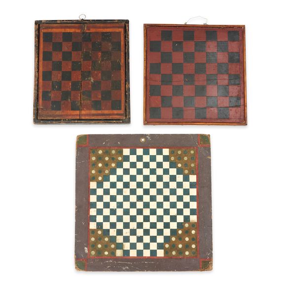 Bonhams Skinner Three Painted Game Boards, America, 19th and 20th century.