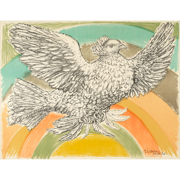 Bonhams After Pablo Picasso 1881 1973 Colombe Volant à Larc En Ciel Flying Dove In A 8394