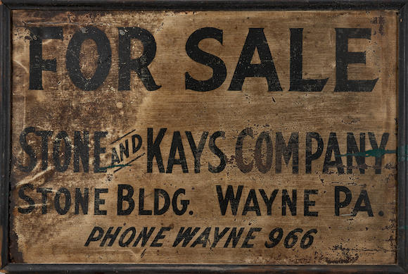 Bonhams Skinner : Painted Metal For Sale Sign, Stone and Kays Co ...