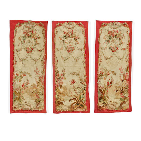Bonhams : A SET OF THREE TAPESTRY PANELS
