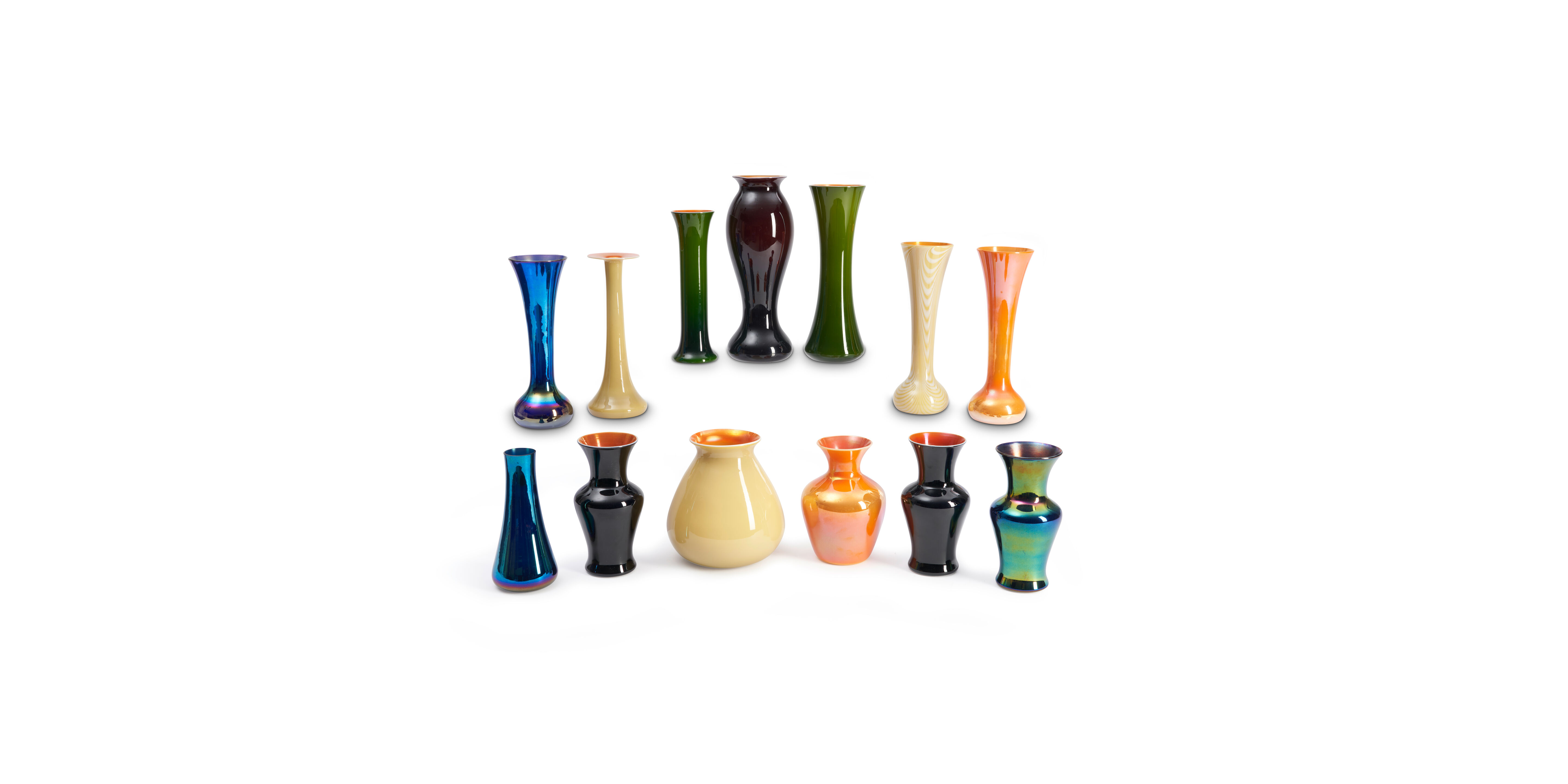 Bonhams Cars Thirteen Imperial Art Glass Vases, Bellaire, Ohio, early