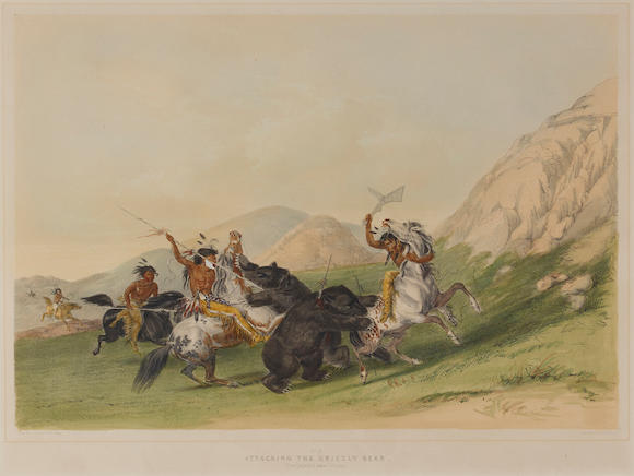 Bonhams : After George Catlin (1794-1872); Attacking the Grizzly Bear ...