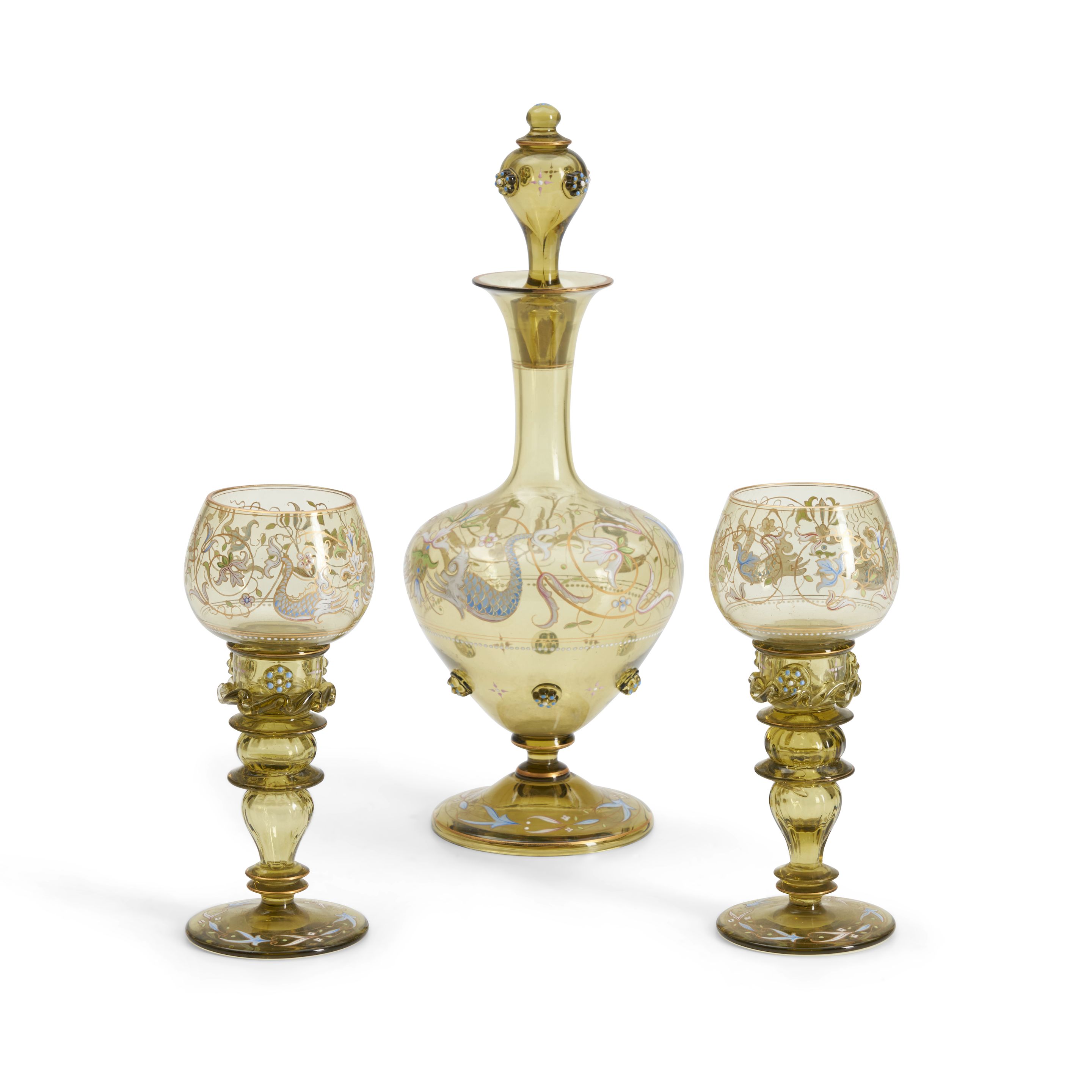 Bonhams Cars Glass Decanter and Roemer Wine Glasses