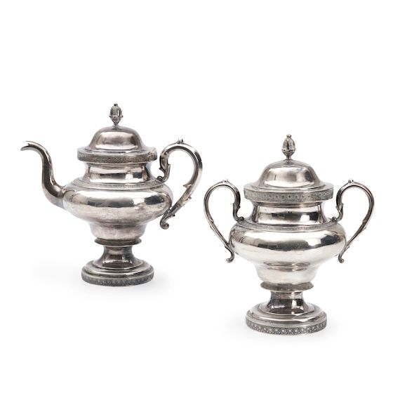 Bonhams Skinner American Silver Coffee Pot and Matching Covered Sugar Urn,