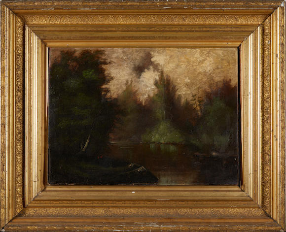 Bonhams Skinner : American School, 19th Century Fishing by the Lake