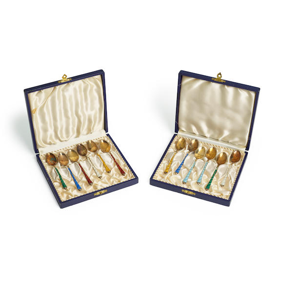 Bonhams Two Sets Of Norwegian Silver Gilt And Enamel Demitasse